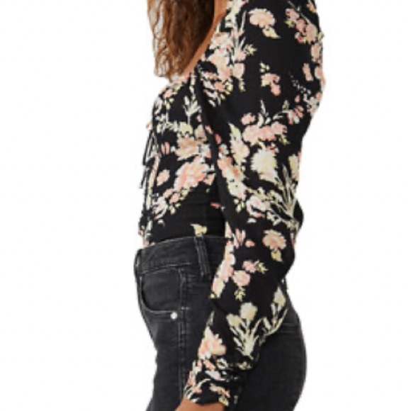 Free People Hilary Floral Print Long Puffed Sleeve Tie Back Smocked - Picture 3 of 16